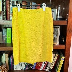 Yellow Ann Taylor lace overlay pencil skirt